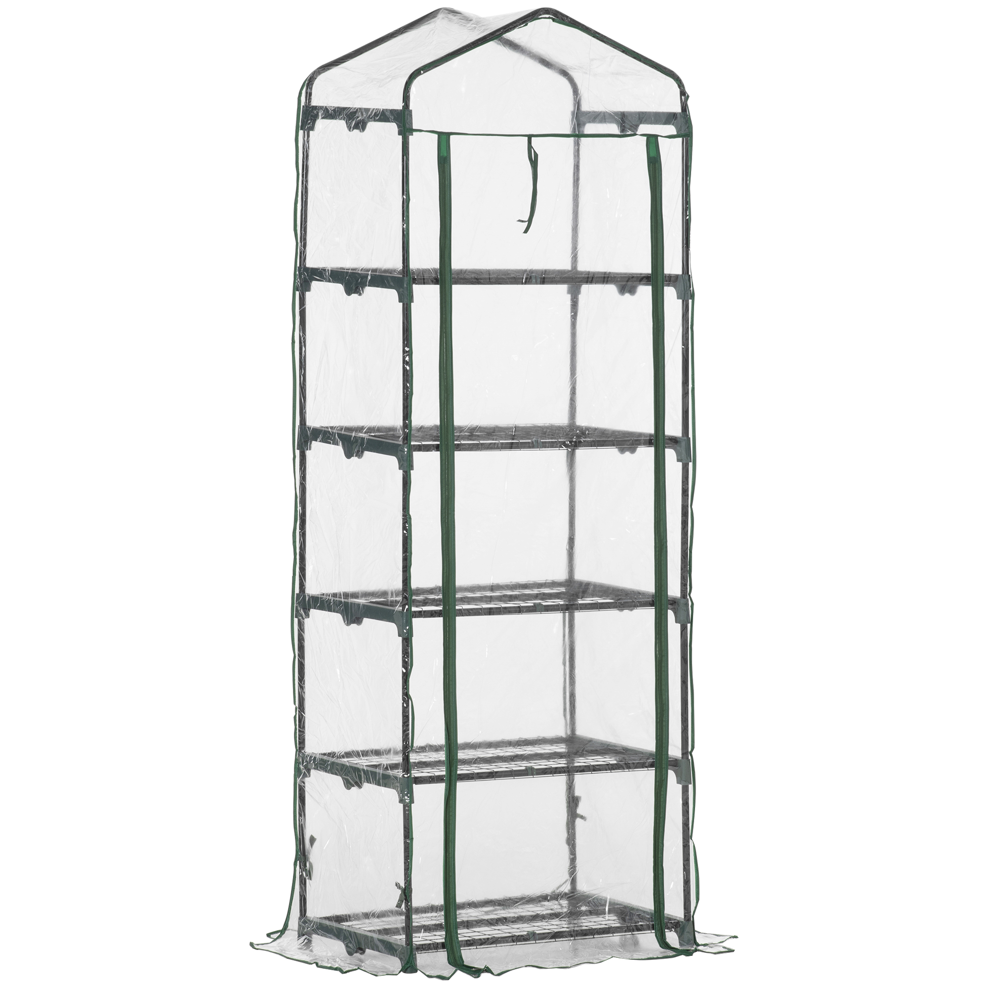 Outsunny Invernadero de Jardín Invernadero de Terraza con 5 Estantes de Alambre Tipo Caseta de Acero Vivero Casero para Cultivo de Plantas Flores