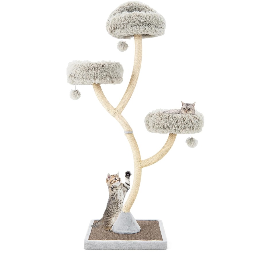 COSTWAY Árbol para Gatos Altura 178 cm, Torre para Gatos con Marco de Soporte de Metal, Tablero Rascadores de Sisal, 3 Plataformas, Bolas Colgantes,