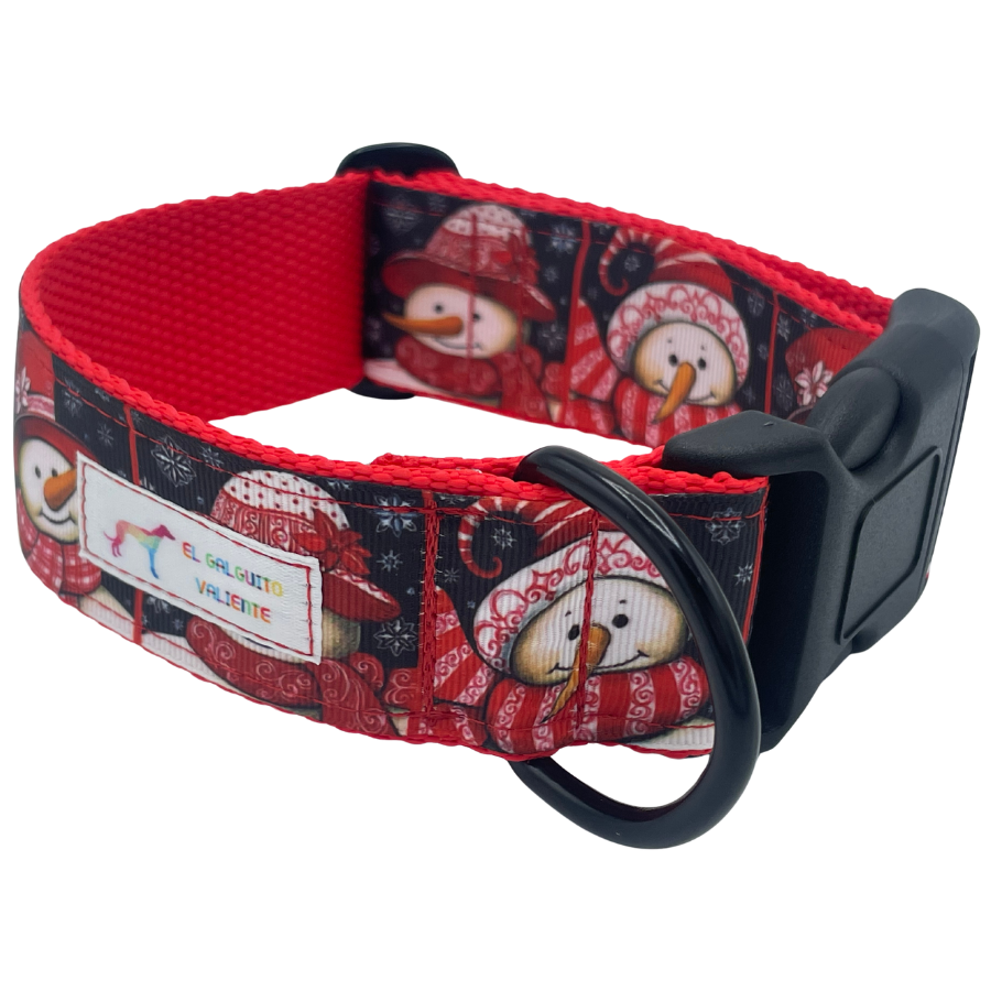 EGV – Collar click Navidad 4 cm ancho, Collar galgo hecho a mano en España (Muñeco de nieve)