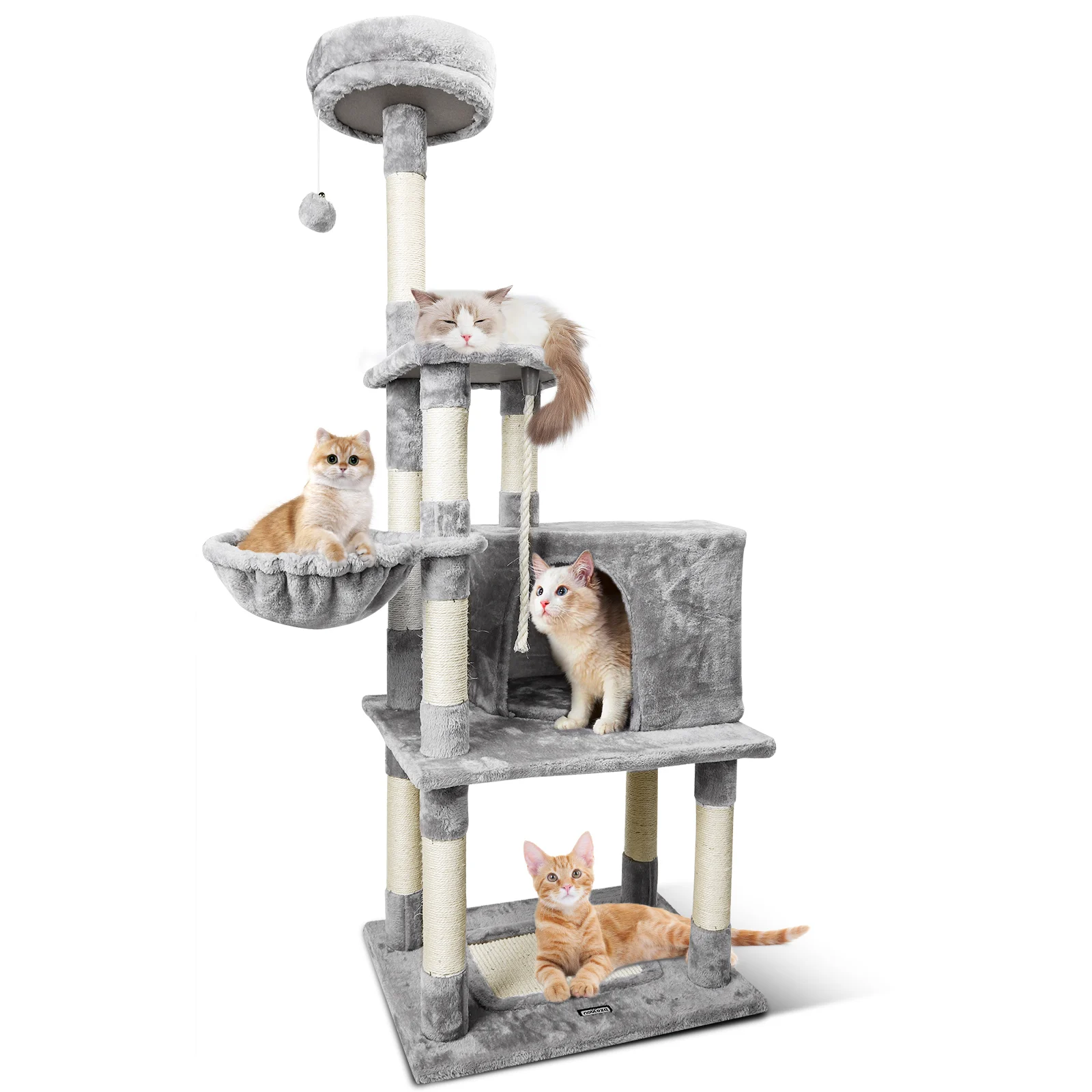 Nobleza Árbol Rascador para Gatos Altura 148 CM, Rascador para Gatos Grandes de Varias Capas, Nido Colgante para Gatos, 9 Postes de Sisal, Pelotas de