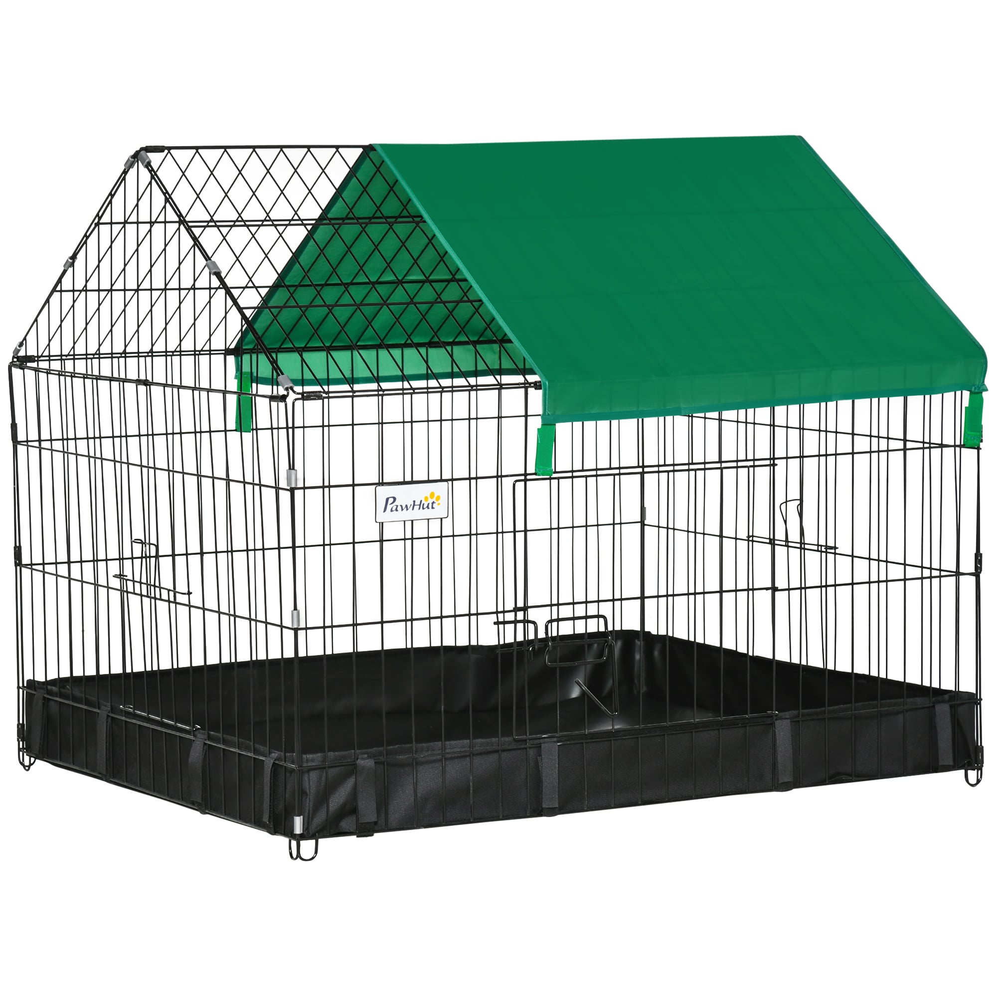 PawHut Jaula para Animales Pequeños Parque para Mascotas con 2 Puertas Toldo y Base con Tela Oxford Impermeable para Interior y Exterior 90x75x75 cm