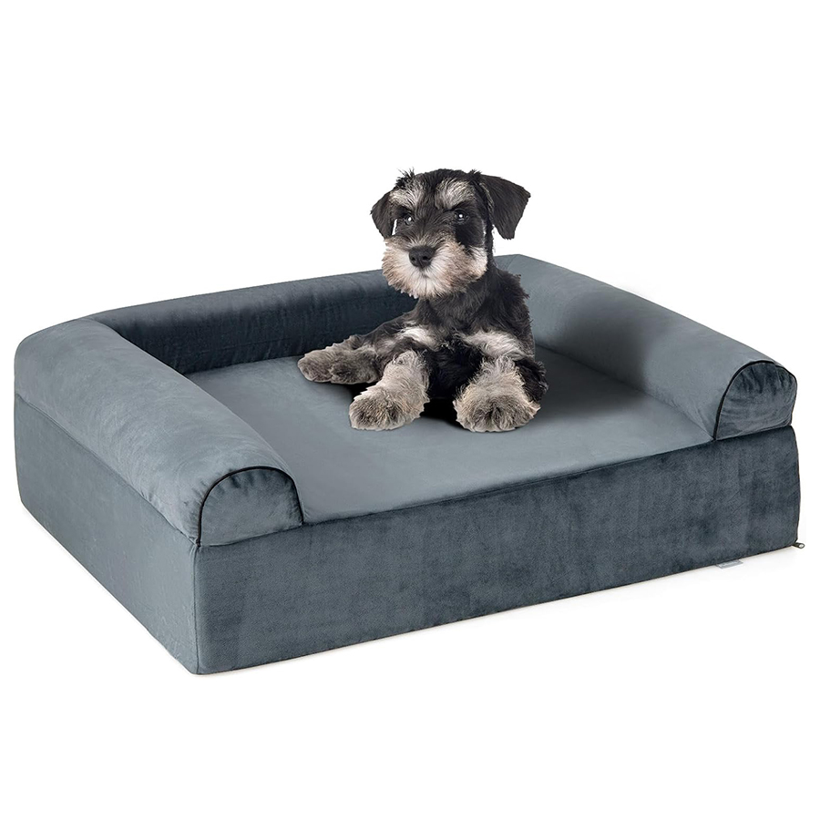 COSTWAY Cama Perro Grande, 100x81x30,5 cm, Cama Ortopédica para Perros con Espuma Viscoelástica y Reposacabezas, Base Antideslizante, Desenfundable y