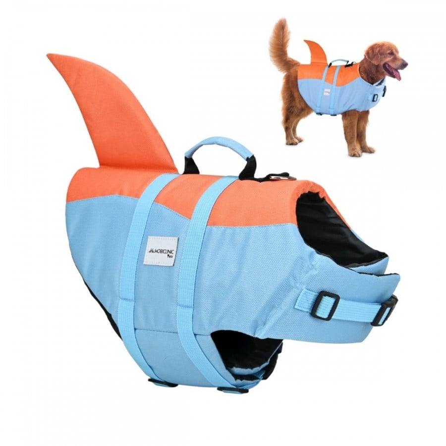 Chaleco salvavidas Mobiclinic para perros Arnés ajustable Anilla para correa Asa ligera Aleta decorativa Sharky XL