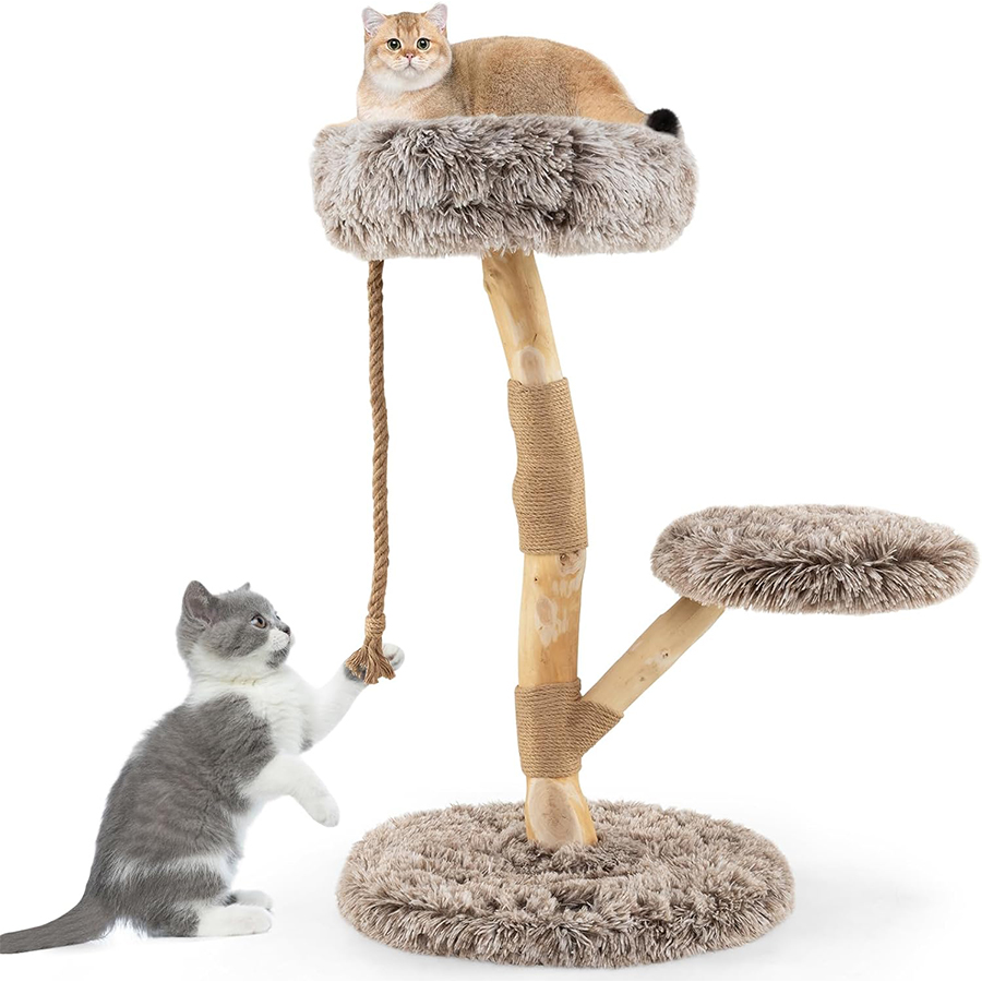COSTWAY Árbol Rascado para Gatos de 90cm, Torre Rascador con Plataformas, Cuerda de Yute y Postes de Sisal, Torre de Escalada para Gatos en Interior