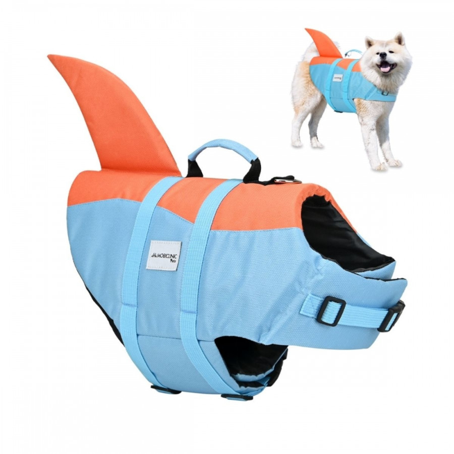Mobiclinic Chaleco salvavidas Mobiclinic para perros Arnés ajustable Anilla para correa Asa ligera Aleta decorativa Sharky L