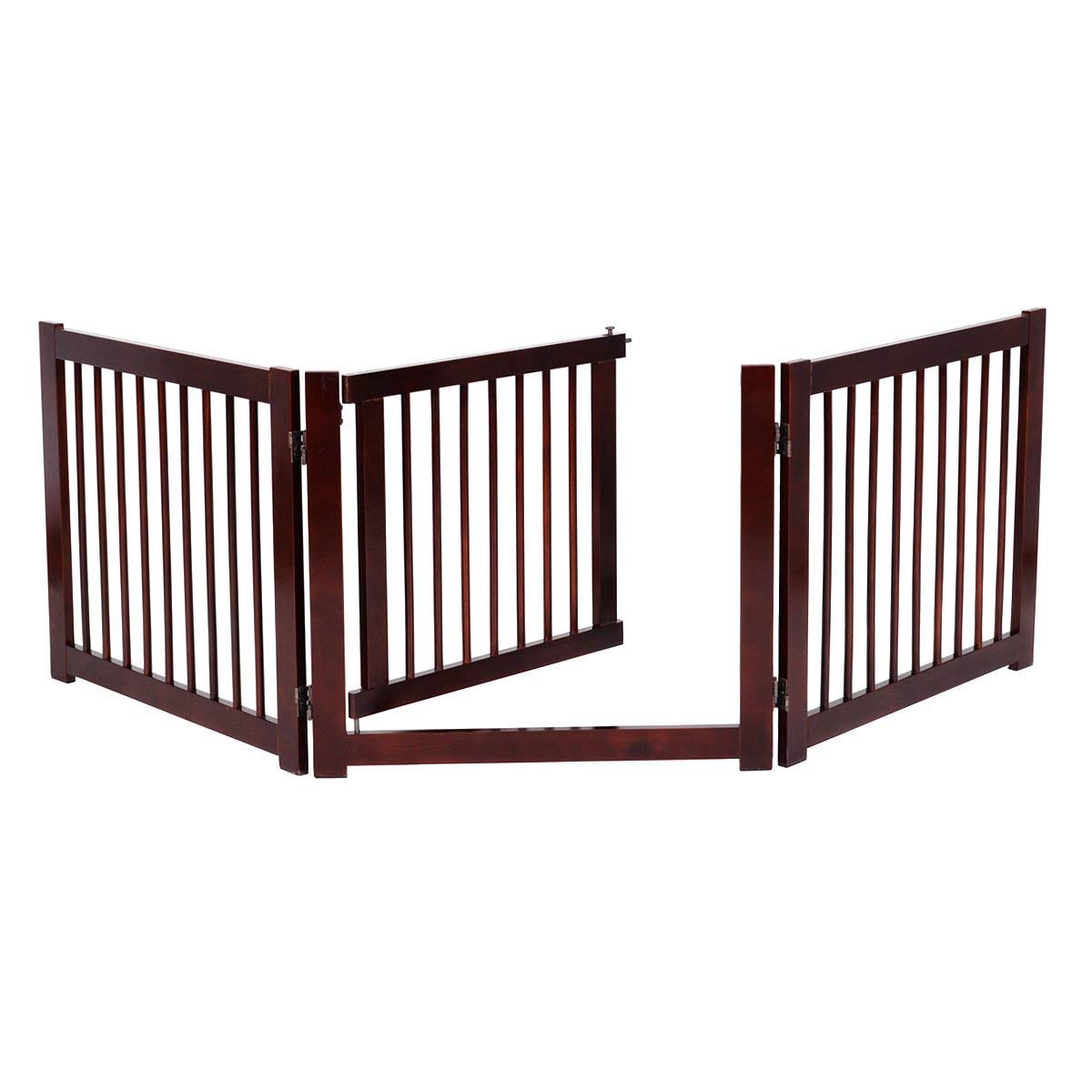 COSTWAY Barrera de Puerta de Seguridad para Perros Mascotas Puerta Escalera Protección Plegable de Madera (206 x 61 x 1,8cm)