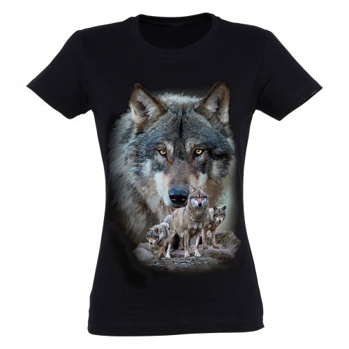 Camiseta Mujer Escena Lobo color Negro, , large image number null