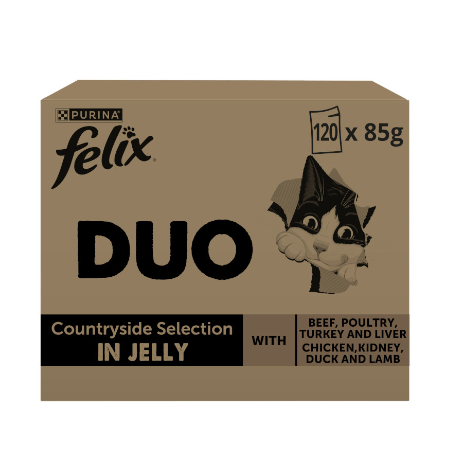 120 sobres x 85 g Felix Duo Mix Carne Gelatina sobre para gatos