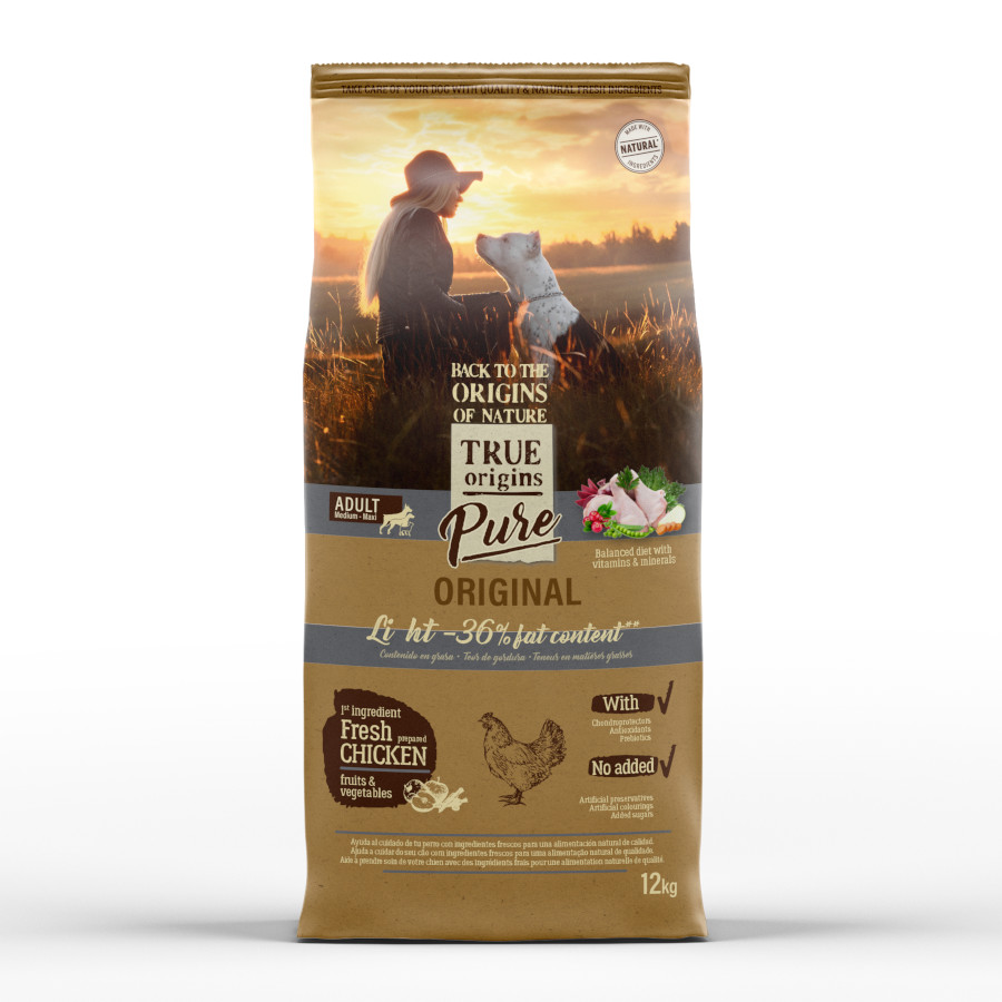 12 kg True Origins Pure Adult Medium Maxi Light pienso para perros