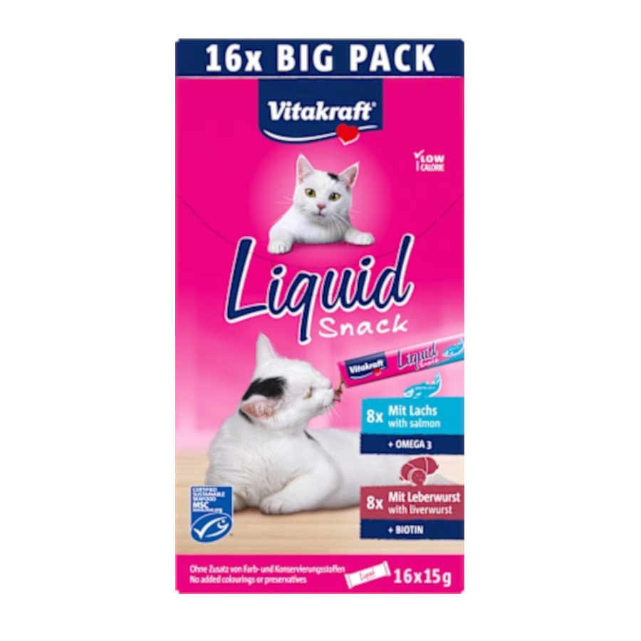 16 sobres x 15 g Vitakraft Liquid Snack Salmón y Paté para gatos