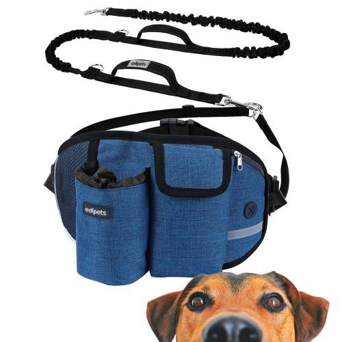 Edipets correa canicross manos libres con bolsillos de almacenamiento azul para perros