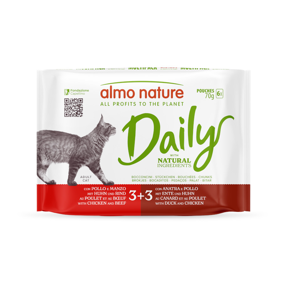 0.42 KG 6 sobres x 70 g  Almo Nature Daily Pollo con Ternera y Pollo con Pato sobre para gatos  - Multipack