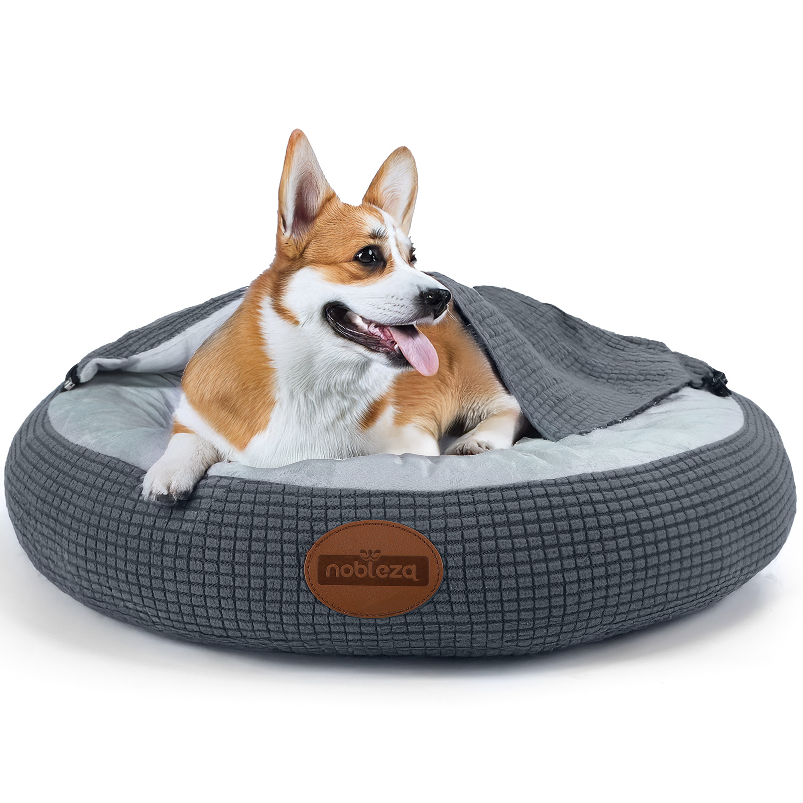 Nobleza Cama Perro con Manta, Cama Perros Medianos Lavable, Cama Gato con Cubierta de Cueva, Cama de perro Redonda con Fondo Antideslizantes, M, 66cm