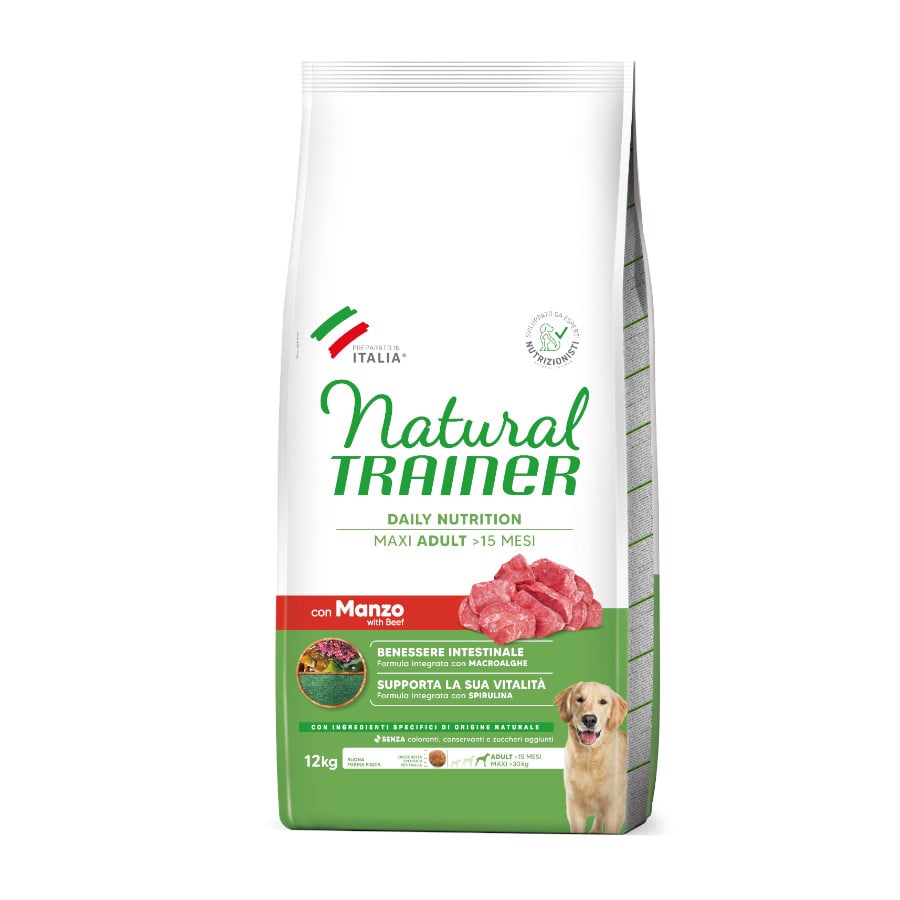 12 kg Natural Trainer Adult Maxi Buey y Arroz pienso para perros