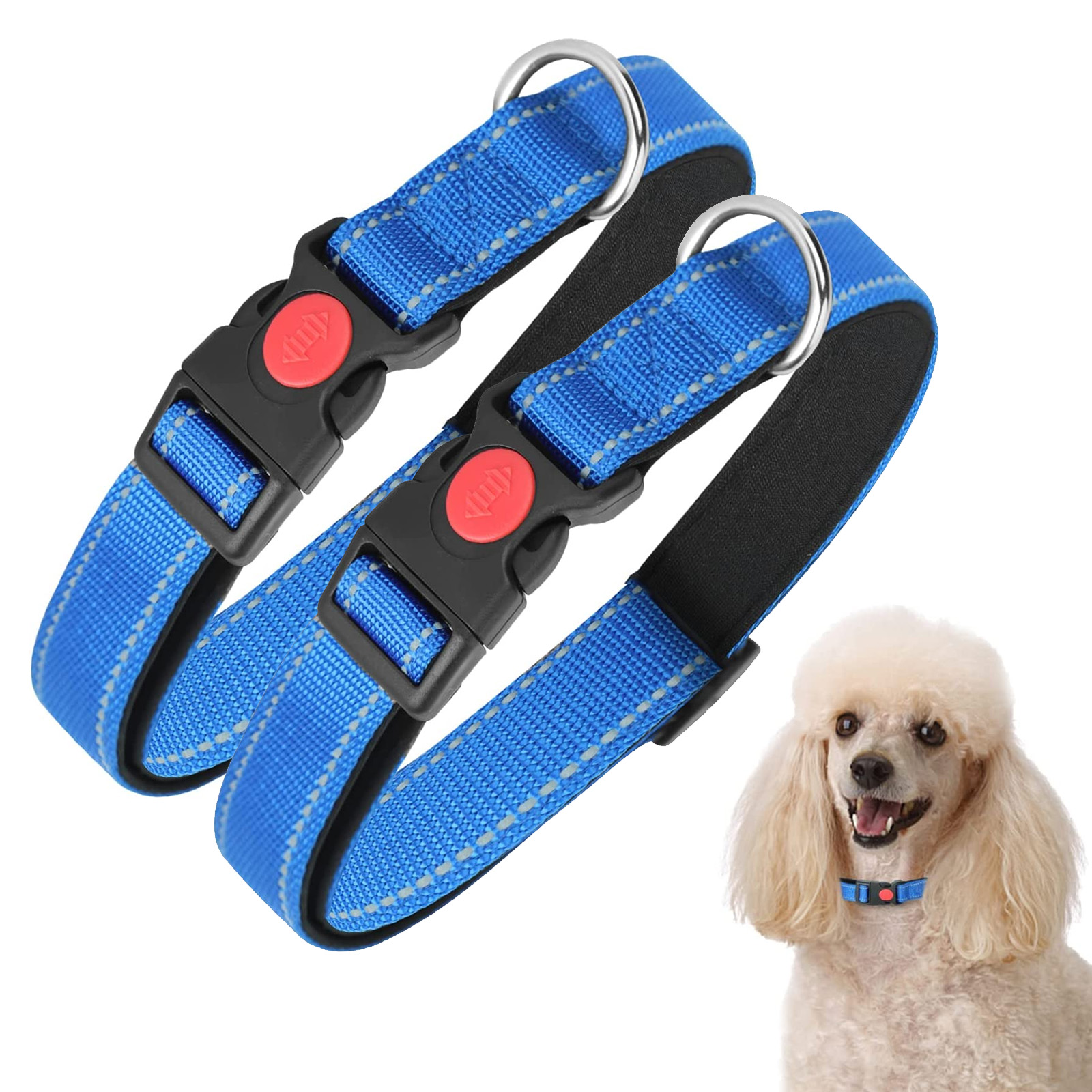 Nobleza – 2× Collar Perro, Collar Nylon Reflectante Suave Acolchado para Perros, Ajustable Collar Perro Grande con Cerradura de Seguridad, Collares de