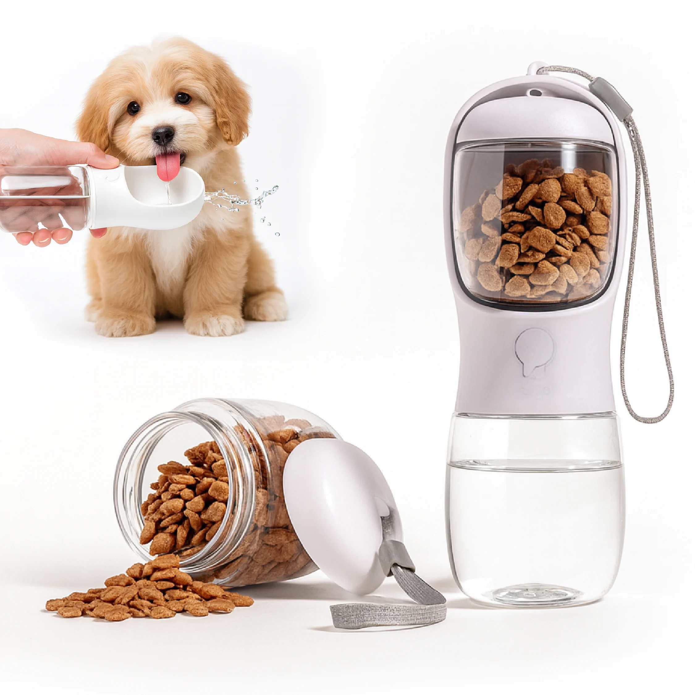 Botella Portátil 2 en 1 TheKingPet – Bebedero y Dispensador de Snacks para Perros y Gatos
