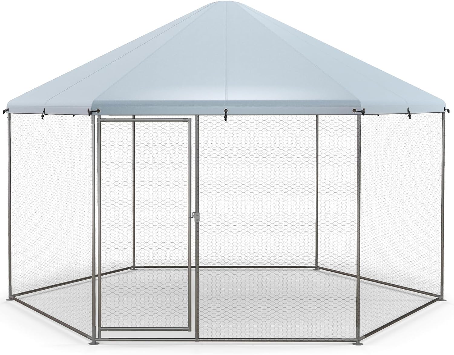 COSTWAY Gallinero Metálico, Jaula en Forma de Torre con Cerradura para Pato, Ganso, Conejo, Corral para Gallinas con Cubierta Impermeable, Jaula de