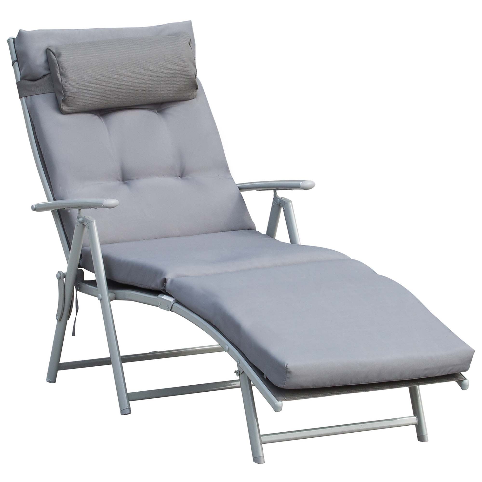 Outsunny Tumbona Plegable Tumbona de Jardín con Respaldo Ajustable en 7 Posiciones con Cojín Cuerpo Entero y Cabeza para Terraza Piscina Carga Máx.