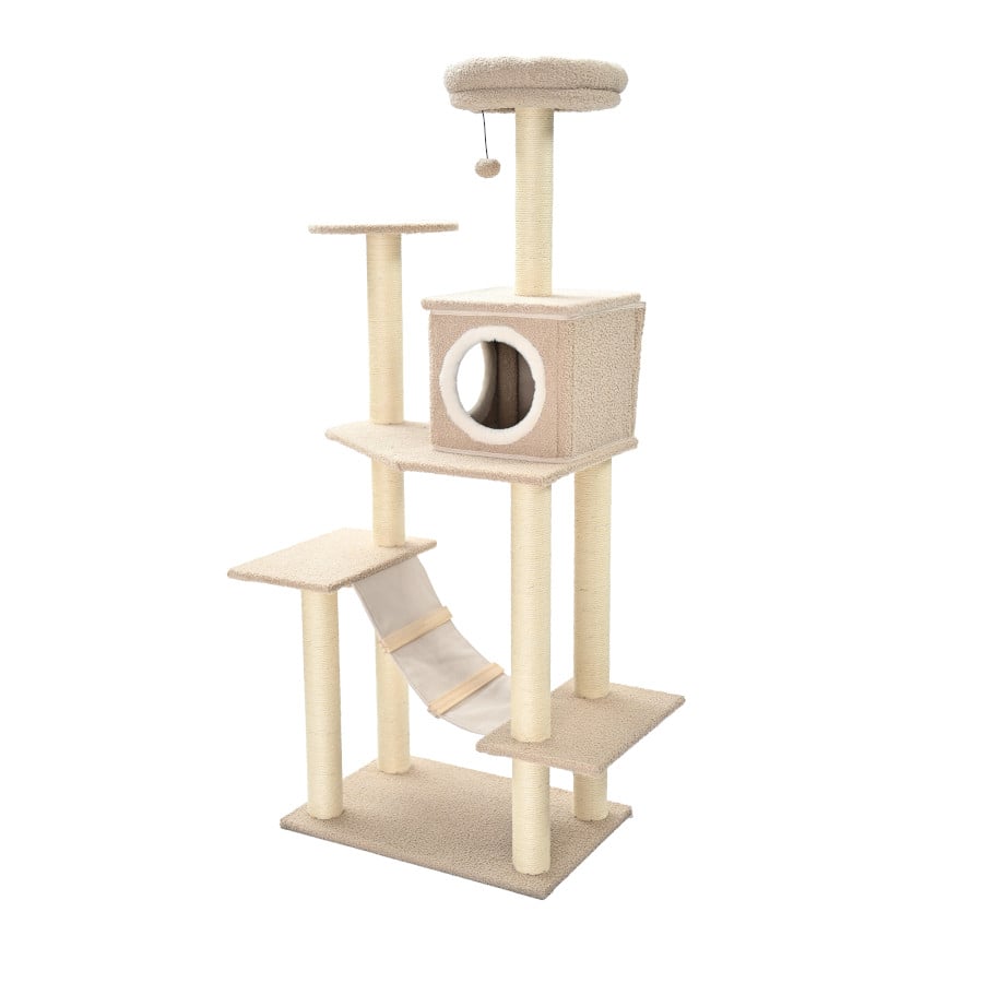 Leeby Boucle Collection Árbol rascador con cama nido y puente para gatos
