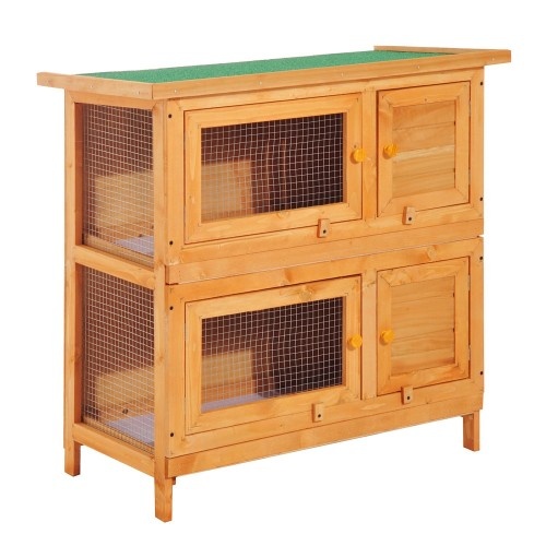 PawHut conejera de madera de 2 niveles