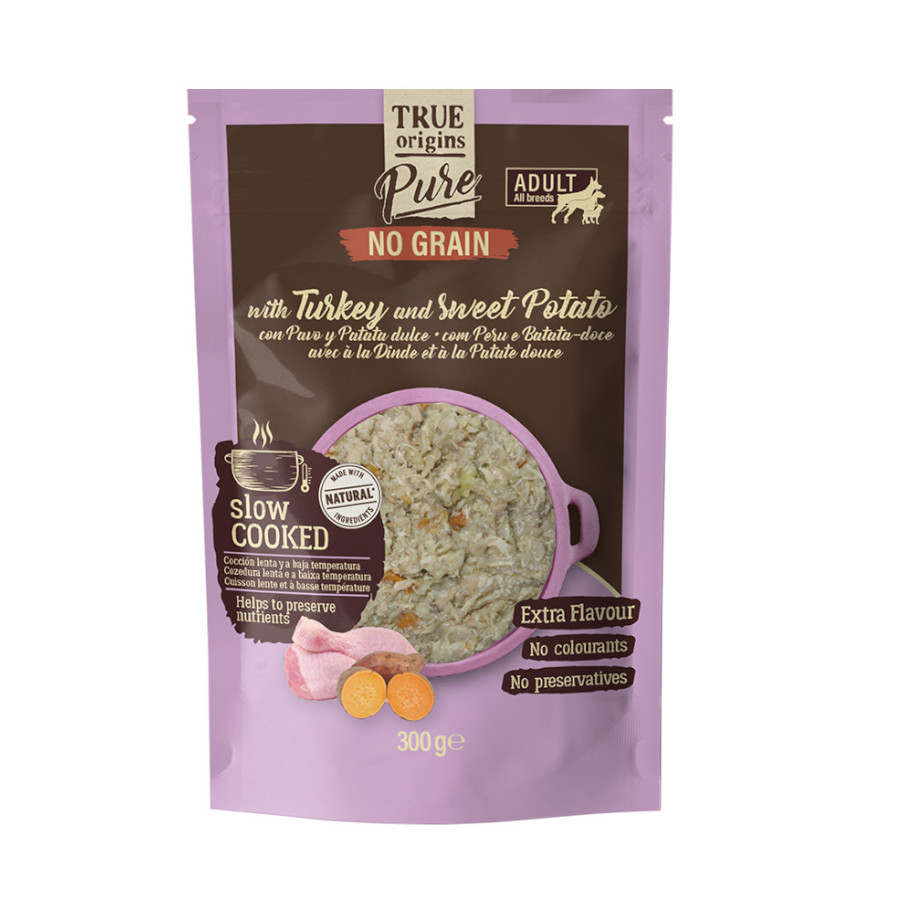 True Origins Pure Adult Gently Coocked Pavo y Patata sobre para perros
