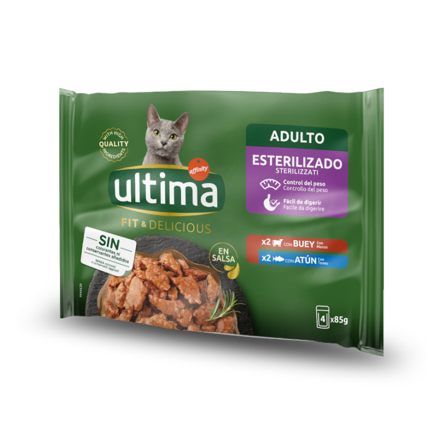 12 sobres x 85 g Affinity Ultima Fit & Delicious Buey y Atún Sobre en salsa para gatos ¡Pack ahorro!