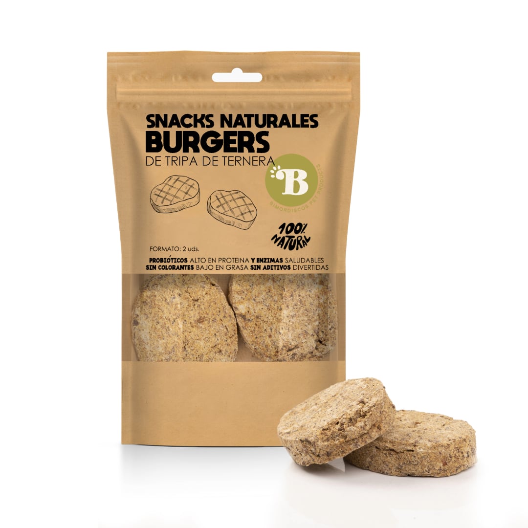 BIMORDISCOS Hamburguesas de tripa deshidratada de vaca para perros