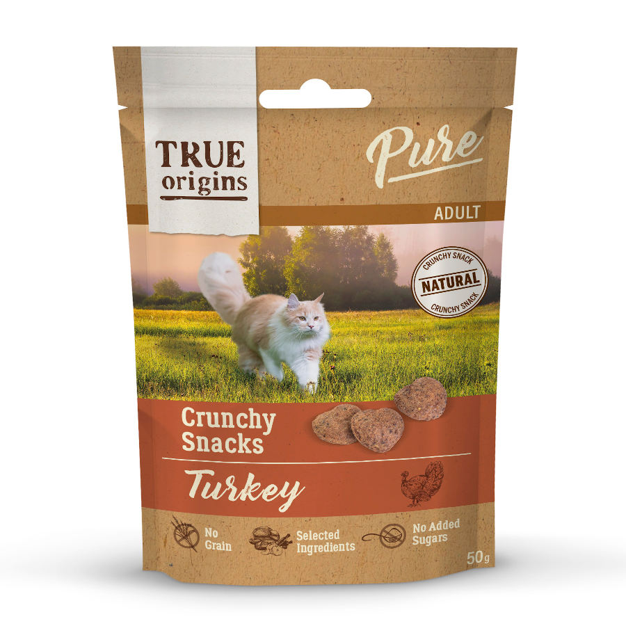 2 bolsitas x 50 g True Origins Pure Bocaditos Adult Crunchy de Pavo para gatos ¡Pack ahorro!