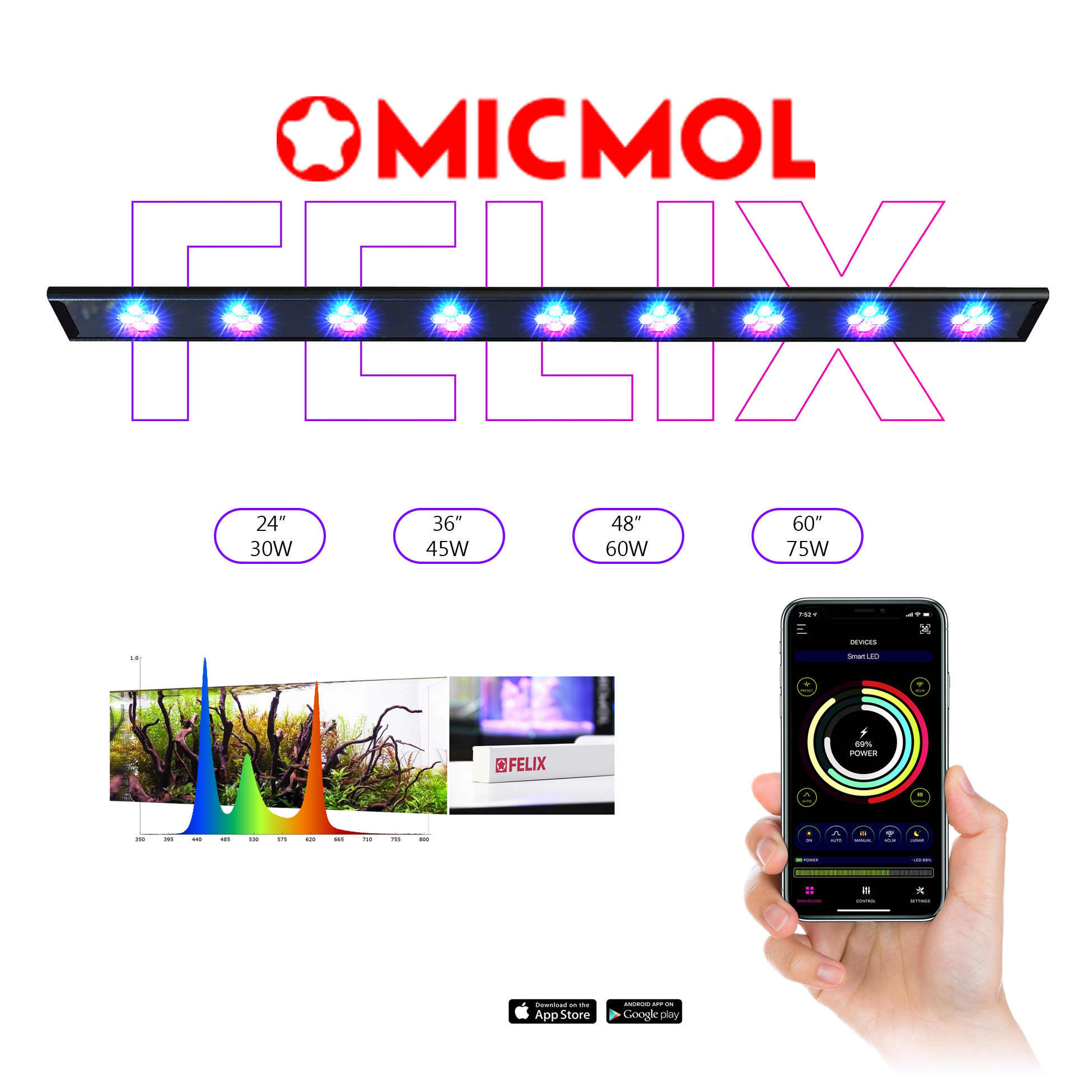 Luz Led para Acuarios Dulces y Plantados MICMOL Felix 600