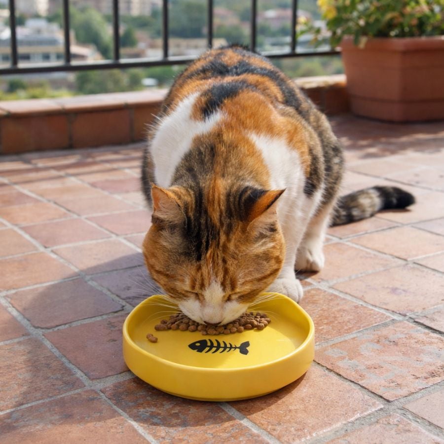 Leeby Comedero de Cerámica Amarillo con Orejitas para gatos