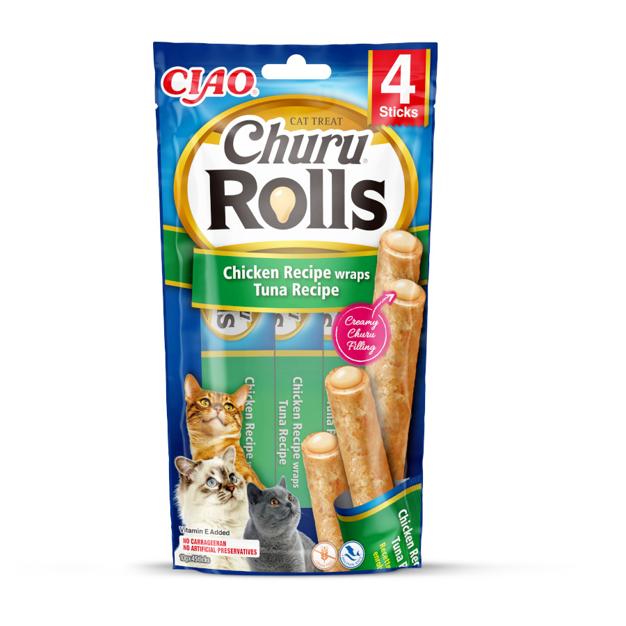 4 sobres x 10 g Churu Sticks Rolls de Atún para gatos