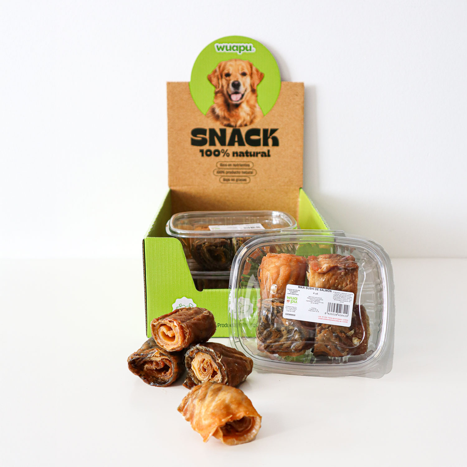 SNACK NATURAL PARA PERRO MAXI SUSHI SALMON 4u x 4 BOLSAS WUAPU