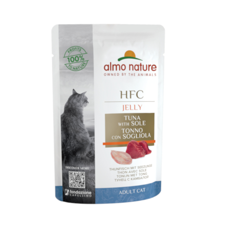 0.06 KG 55 g Almo Nature HFC Atún con Lenguado en Gelatina sobre para gatos