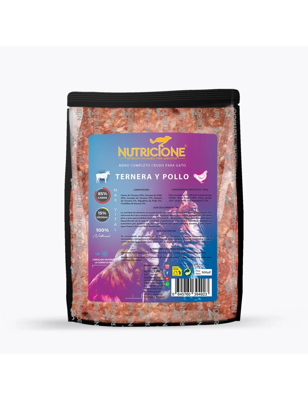 NUTRICIONE MENU DIETA BARF GATO TERNERA/POLLO 500GR