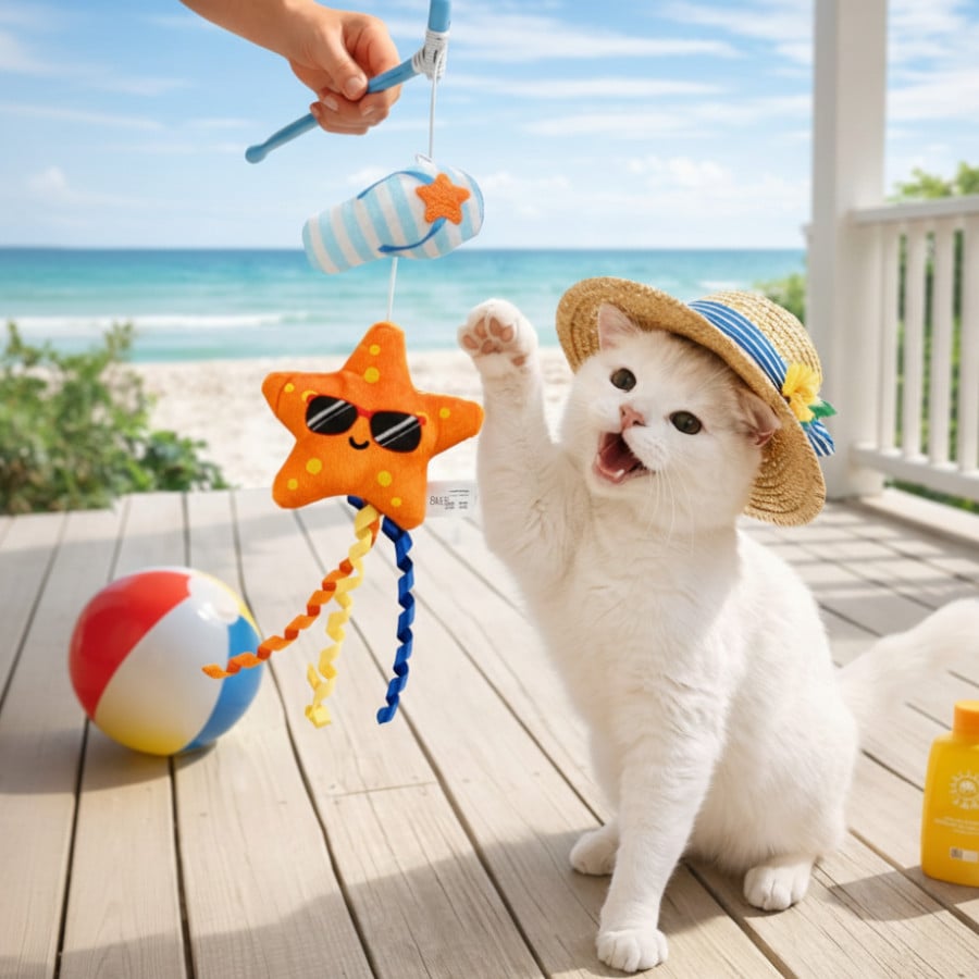 Summer Vibes Caña de Pescar con Chanclas Juguete para gatos