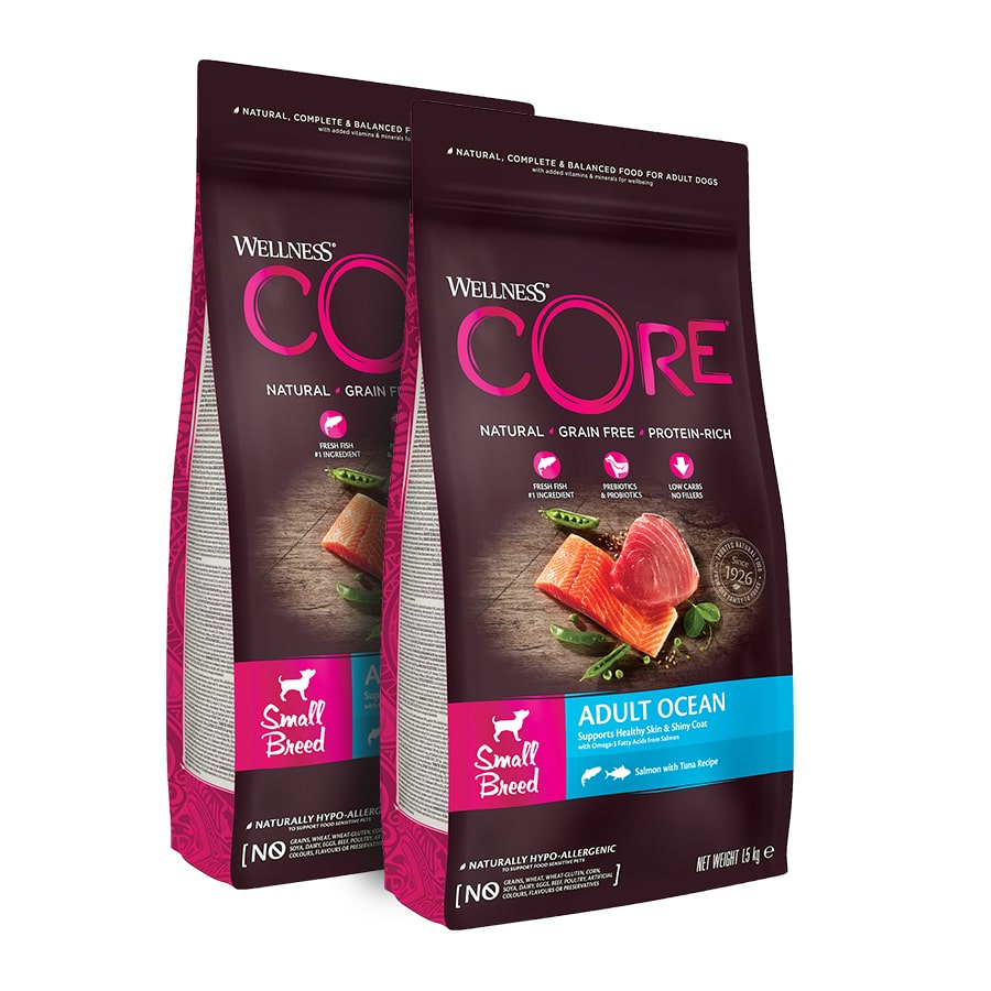 2 x 1.5 kg Wellness Core Adult Small Ocean Salmón y Atún pienso para perros ¡Pack ahorro!