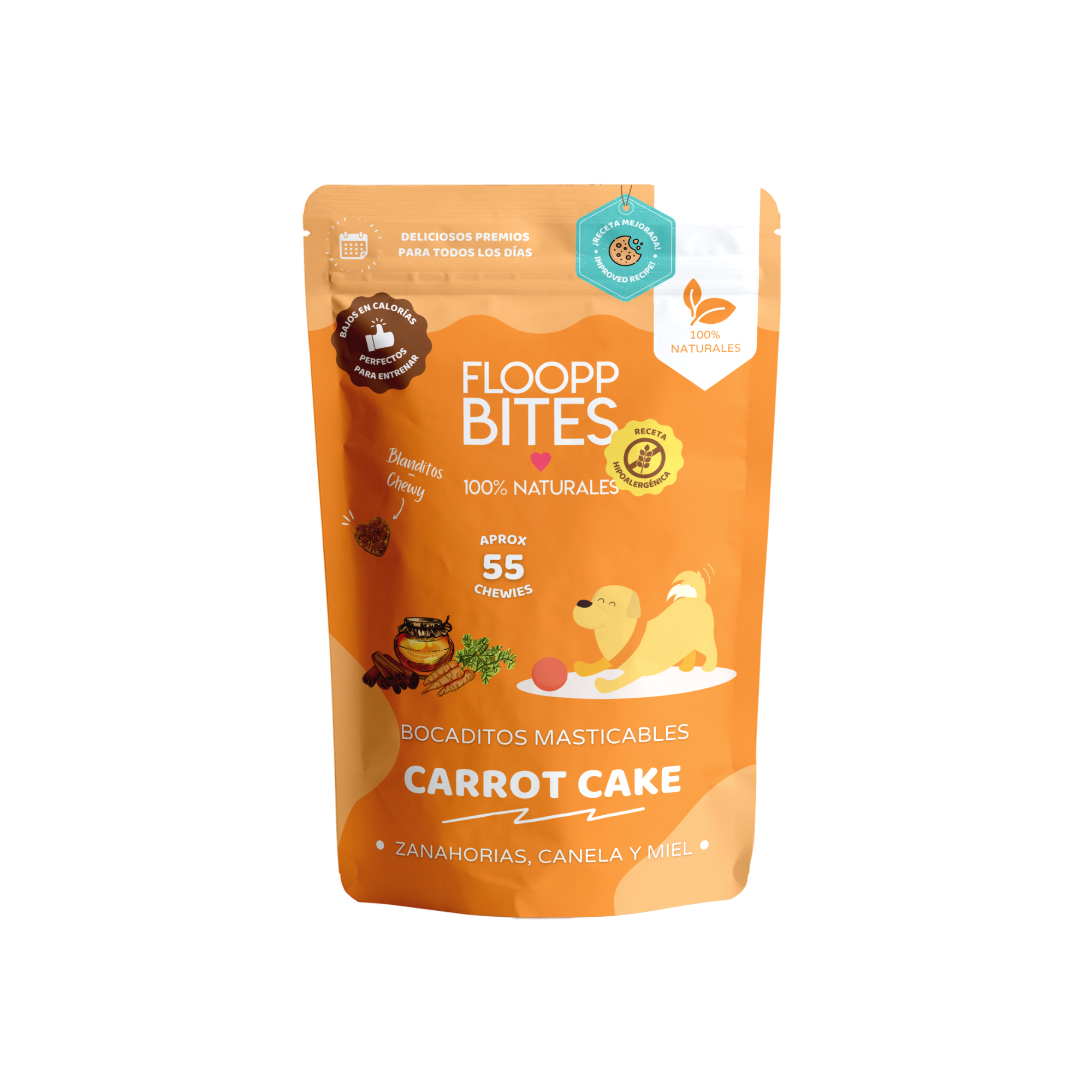 FlooppBITES Soft Snacks para perros 100% Naturales – Textura masticable – Carrot Cake x 6 Pack (300gr.)