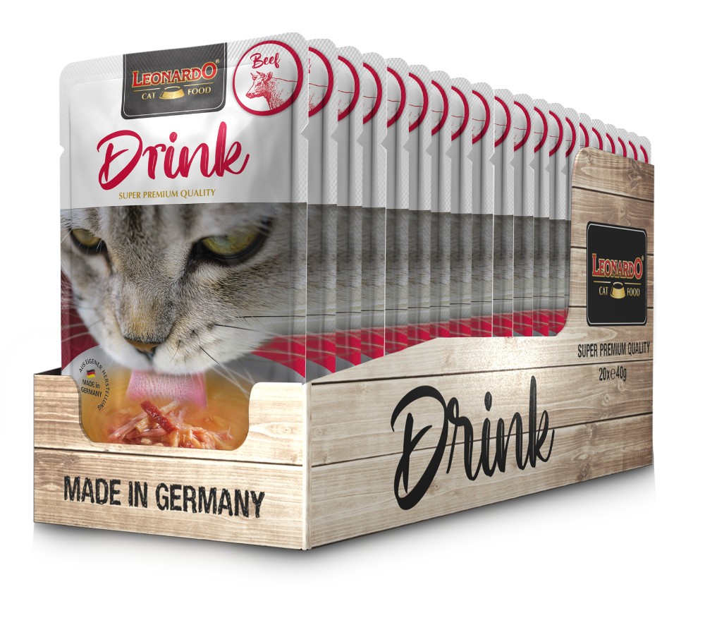 Pack 20X40 Gr - Leonardo Drink. Sopa Para Gatos - Alimento complementario para gatos adultos - Promueve la ingesta de líquidos