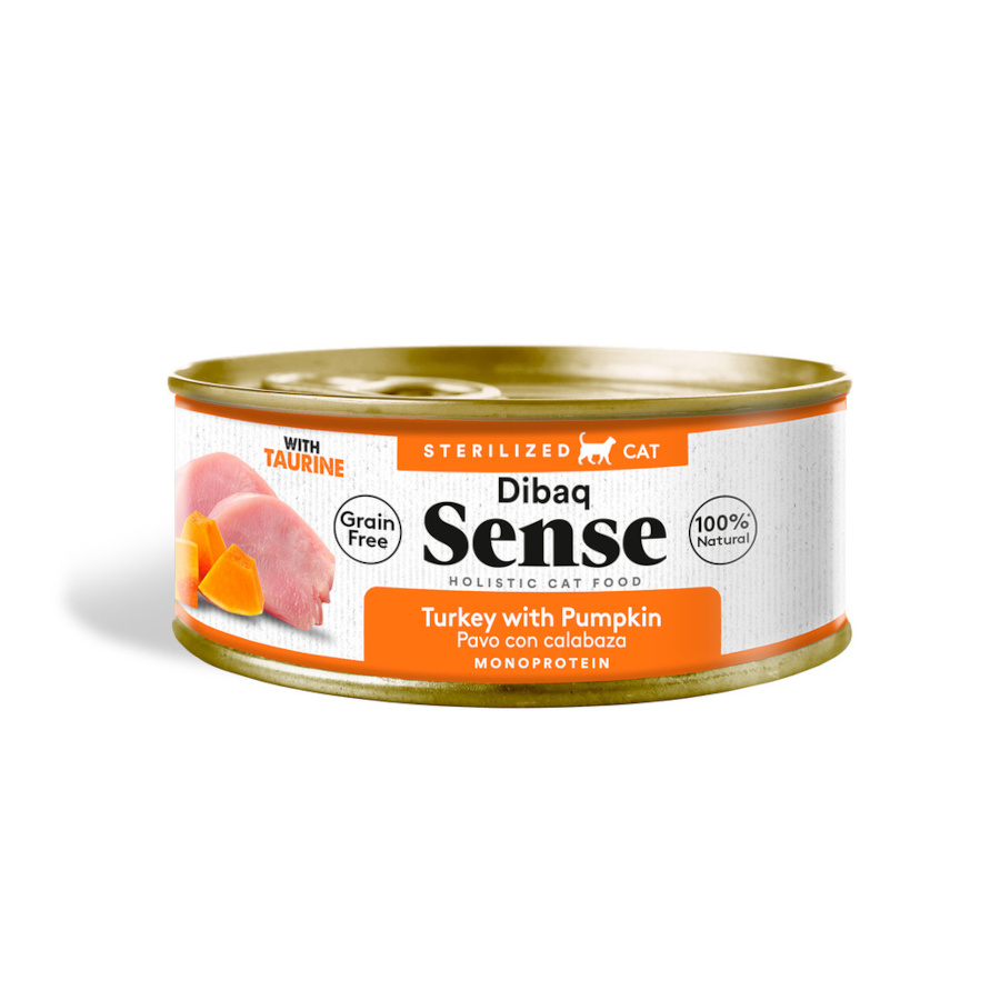 12 Latas x 70 g Dibaq Sense Lata Esterilizado Pavo con Calabaza para gatos
