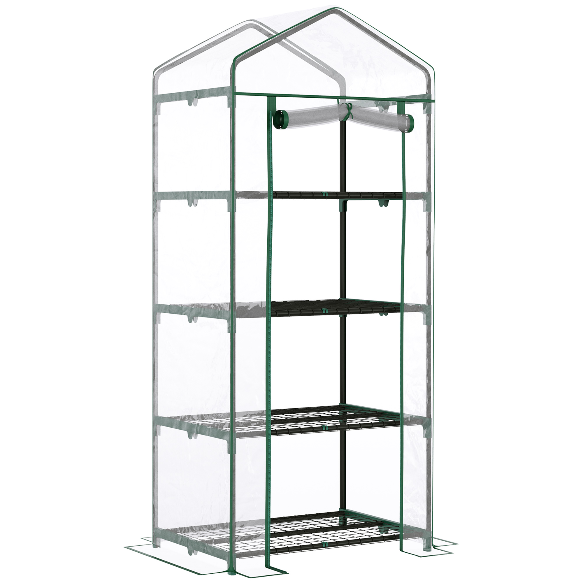 Outsunny Invernadero de Jardín con 4 Estantes Metálicos Tipo Caseta de Tubo Acero Vivero Casero para Cultivo de Plantas Flores Macetas 70x50x160 cm