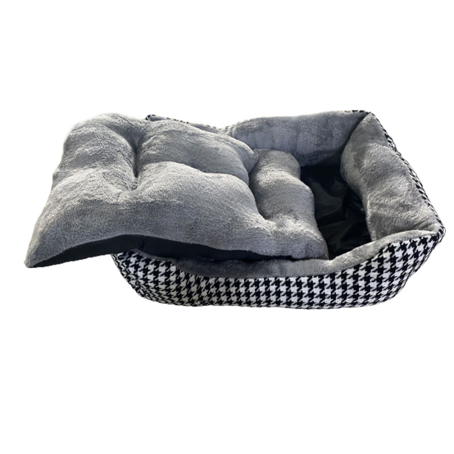 Elegante Cama para Perro y Gato. Diseño cuadros negros. 60 x 45cm