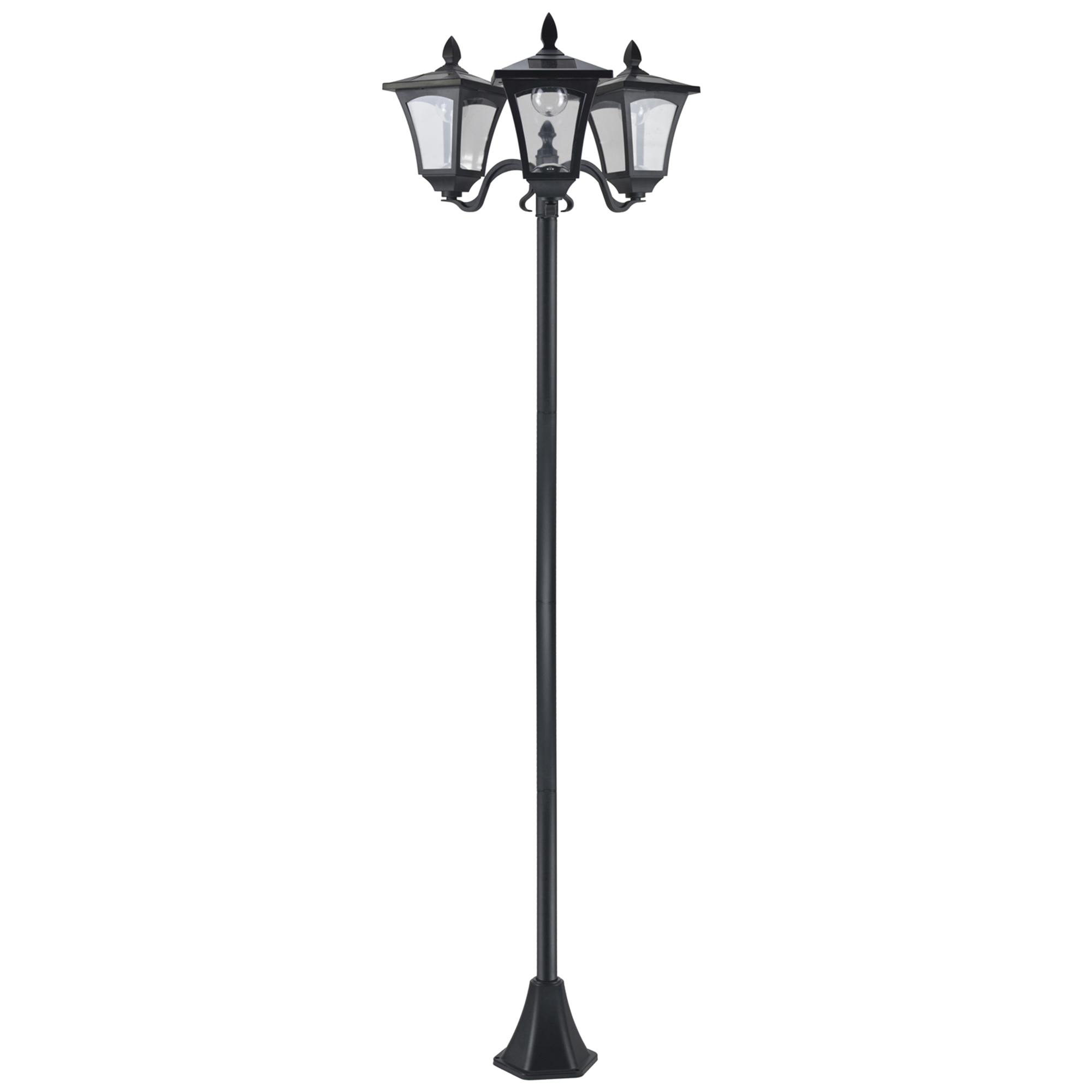 Outsunny Farol Solar de Jardín con 3 Luces LED Impermeable IP44 Sensor de Noche Farola de Exterior para Camino Terraza Patio Acero Inoxidable