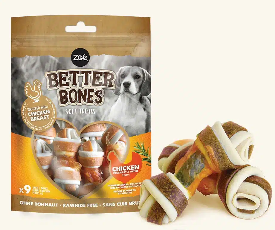 Golosina Masticable para perros Zoë Better Bones Envuelto de Pollo conTomillo y Romero, 7,5cm, 9pc