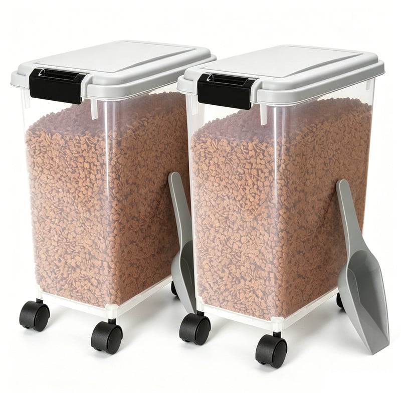 Nobleza 2-Pack Contenedor de Comida para Mascotas 30L – Hermético con Ruedas, Tapa Abatible, Cuerpo Transparente – Almacena Pienso de Perros y Gatos –