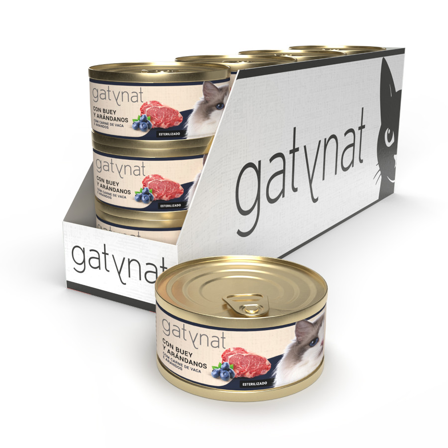 12 Latas x 85 g Gatynat Lata Buey y arándanos para gatos – Pack ahorro