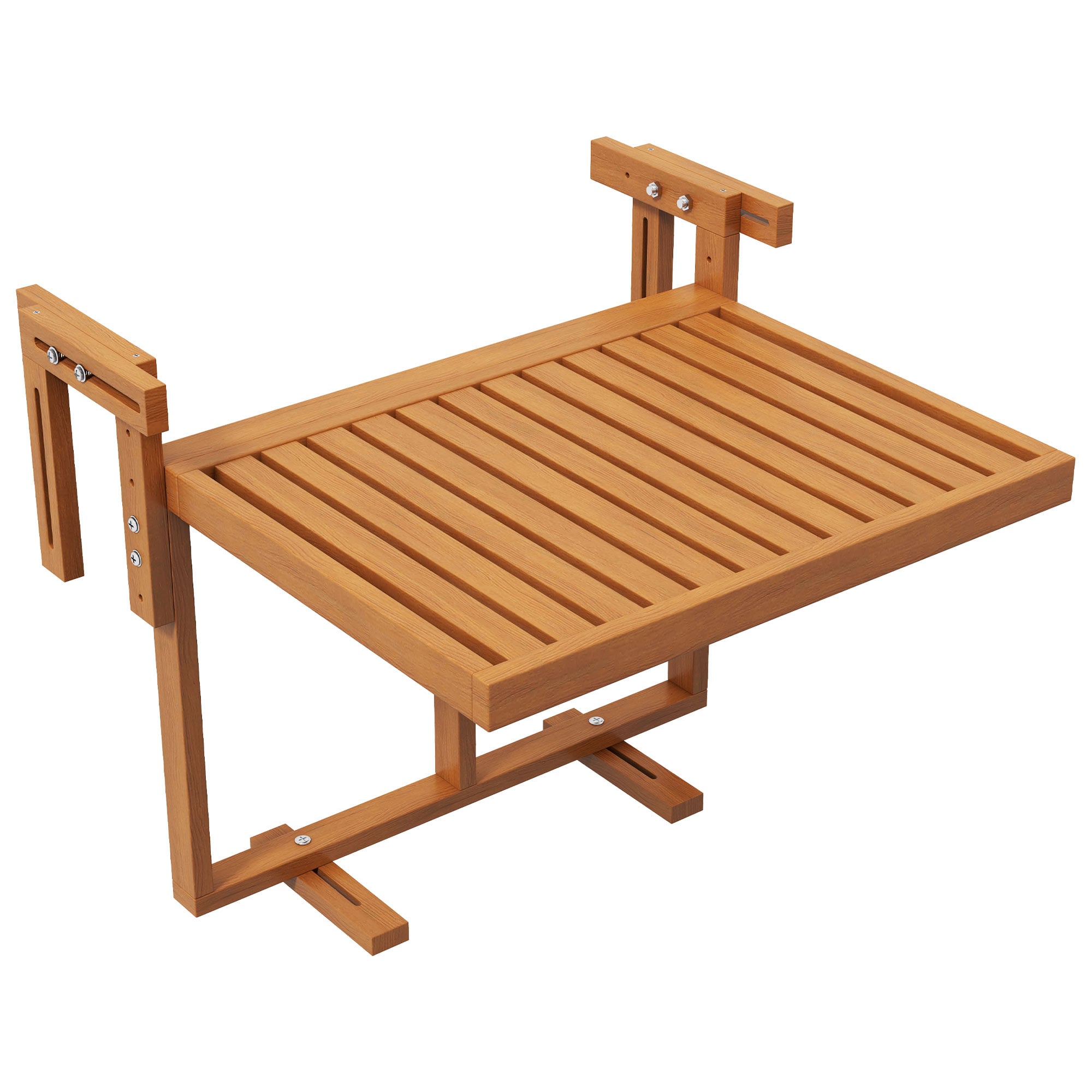 Outsunny Mesa Colgante de Balcón Mesa para Balcón Plegable de Madera con Altura Ajustable en 4 Niveles Carga 20 kg para Terraza 68x65x40,5-55 cm