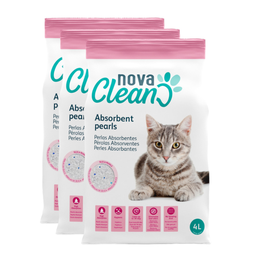 3 x 4 L Nova Clean Pérolas Absorventes de Sílica para Gatos ¡Pack ahorro!