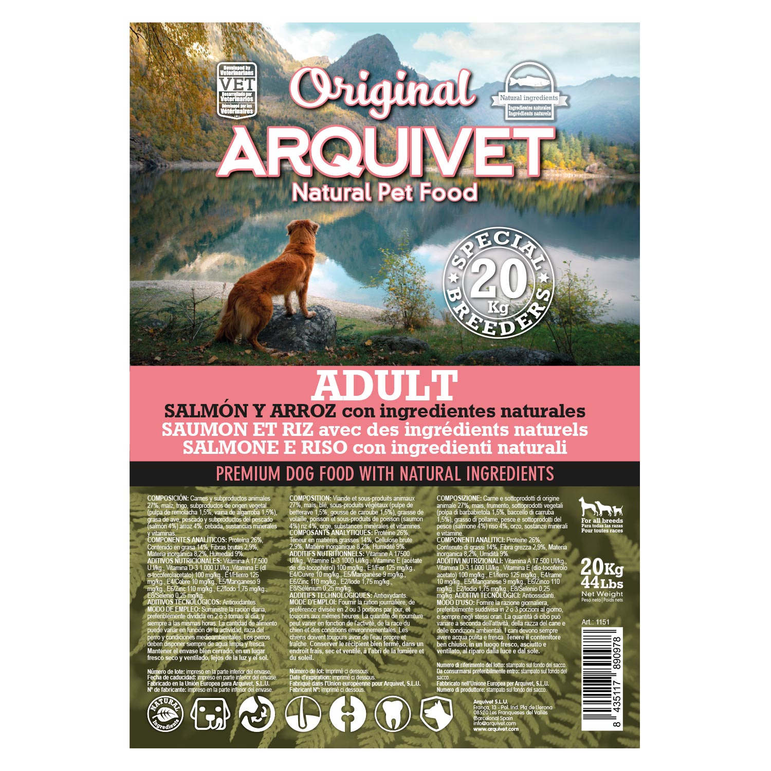 ARQUIVET DOG ORIGINAL – Adult Salmon 20Kg