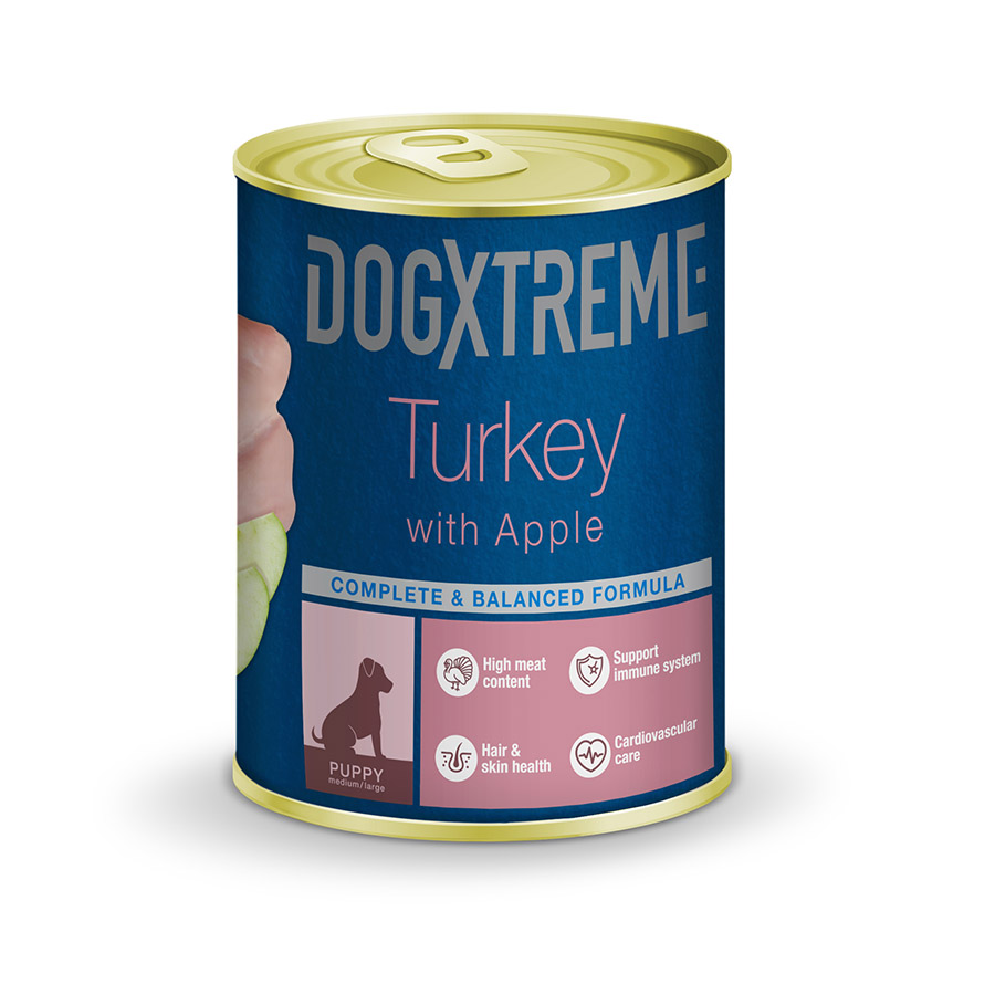 24 latas x 400 g Dogxtreme Puppy Med y Maxi Pavo lata para perros ¡Pack ahorro!