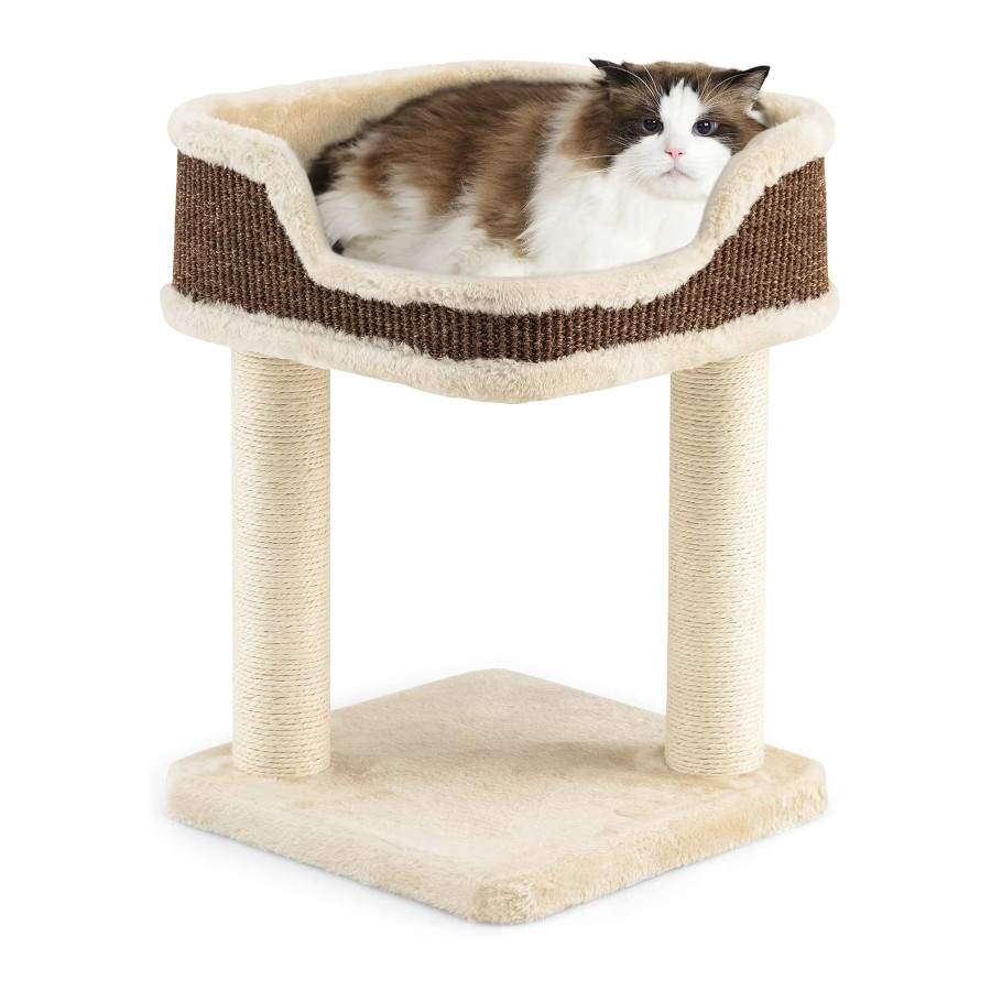 COSTWAY Árbol Rascador Compacto para Gatos, Altura 50 cm, Torre de Sisal Natural Alfombrado con Plataforma Felpa y Poste de Rascado, Torre para